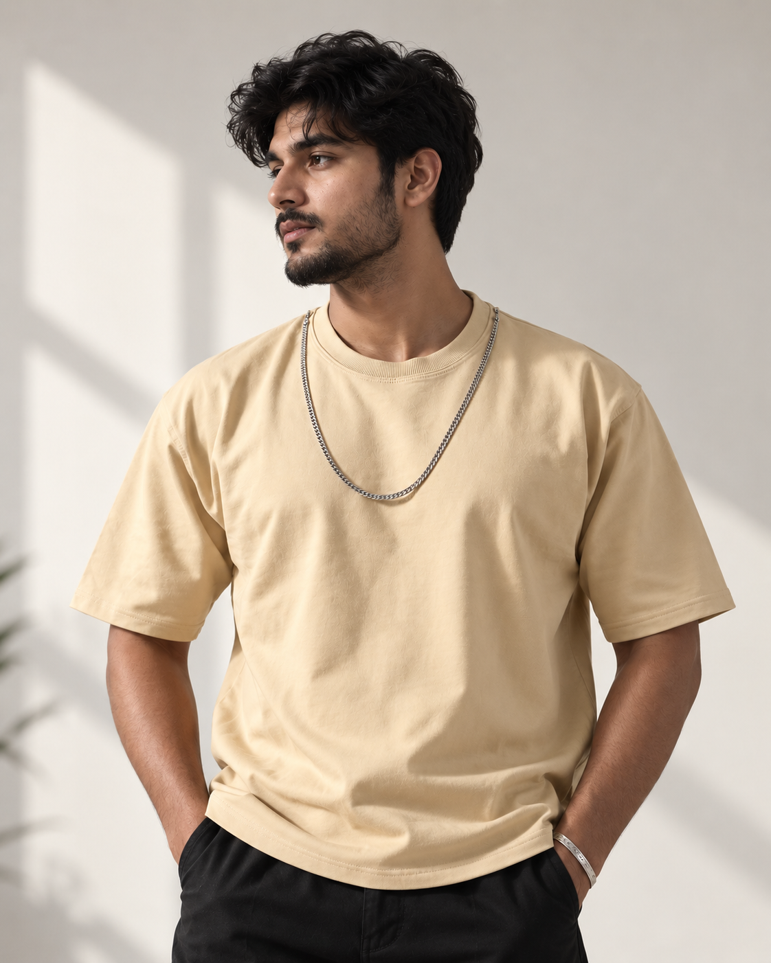 ALAGRAAG BEIGE OVERSIZED TEE WITH CHAIN