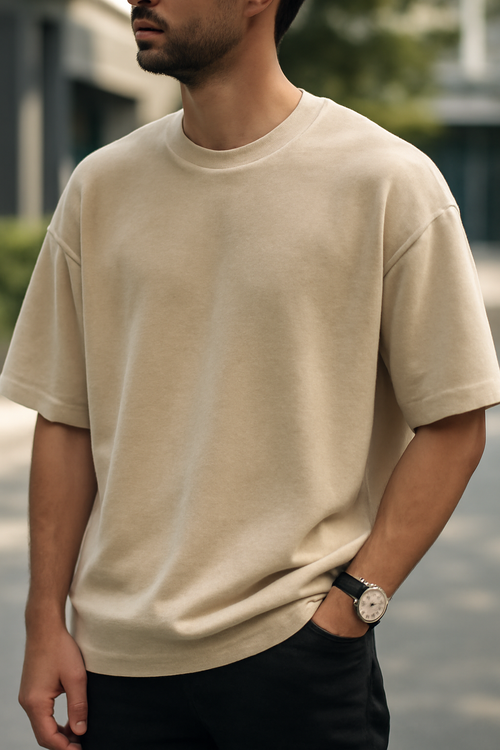 ALAGRAAG ESSENTIALS BEIGE OVERSIZED TEE