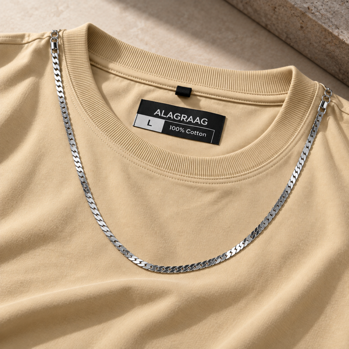 ALAGRAAG BEIGE OVERSIZED TEE WITH CHAIN