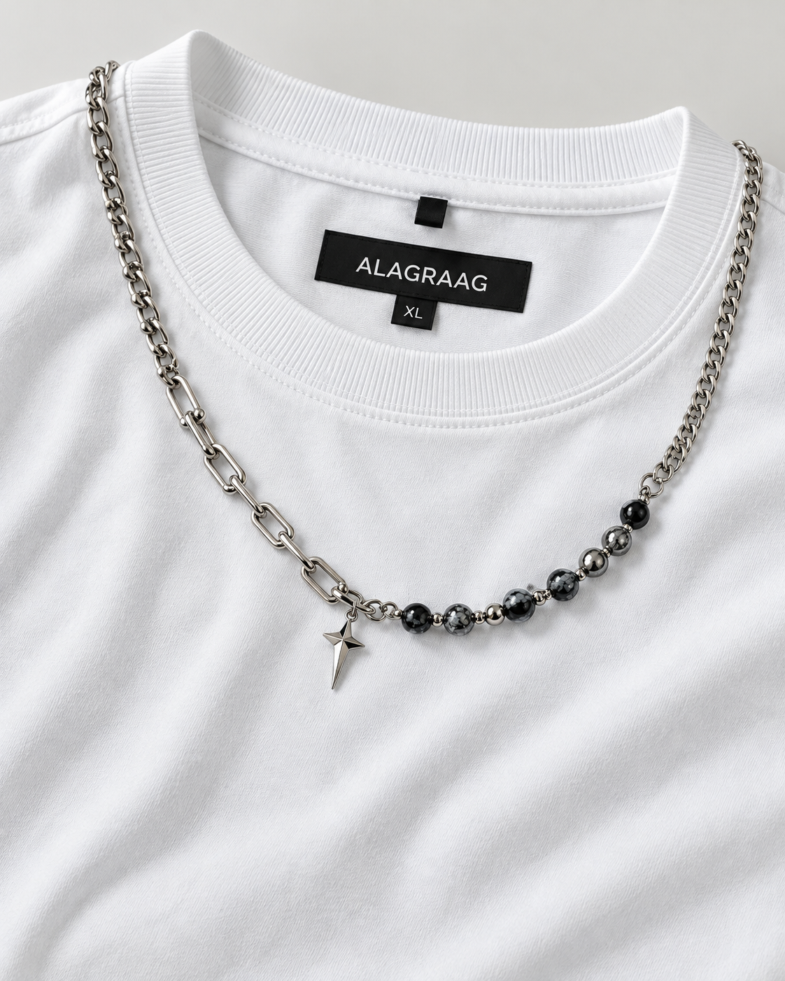 ALAGRAAG WHITE OVERSIZED TEE WITH CHAIN