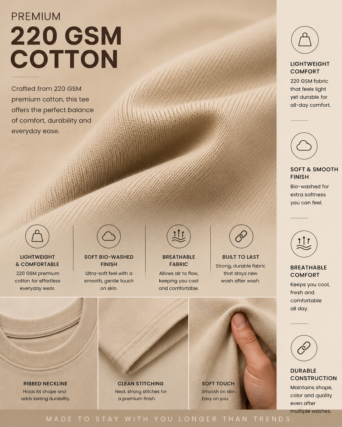 Quiet Dunes Beige Drop Shoulder T-Shirt