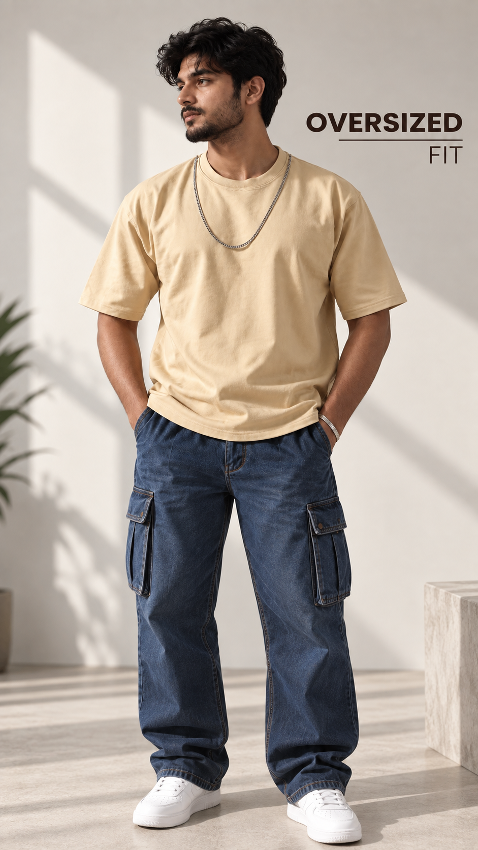 ALAGRAAG BEIGE OVERSIZED TEE WITH CHAIN
