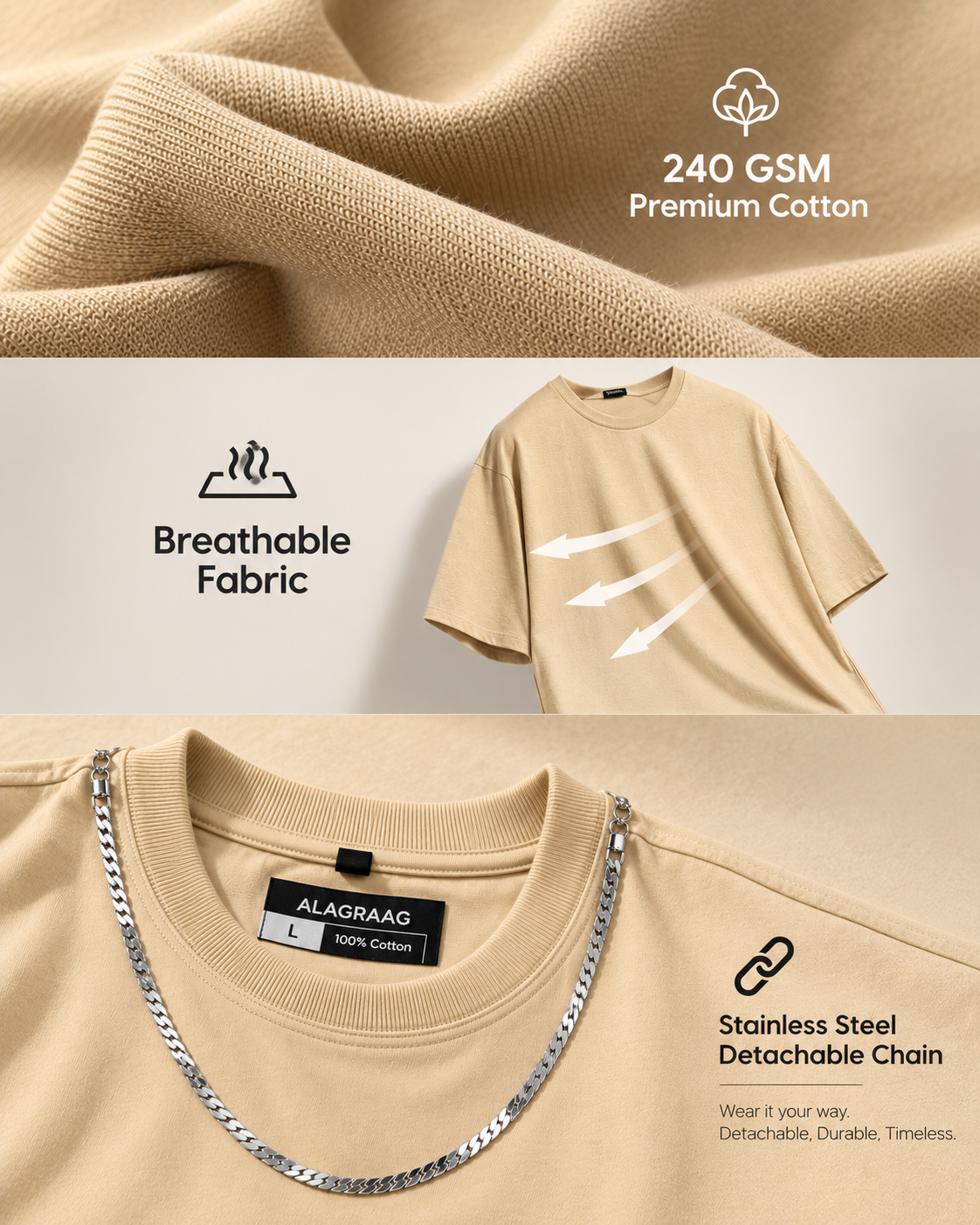 ALAGRAAG BEIGE OVERSIZED TEE WITH CHAIN