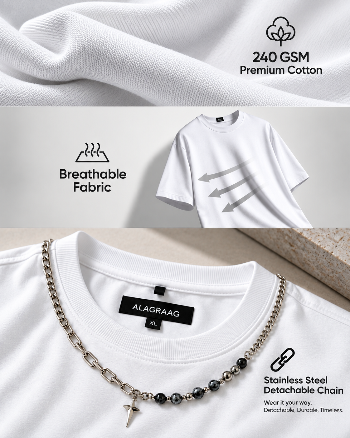 ALAGRAAG WHITE OVERSIZED TEE WITH CHAIN