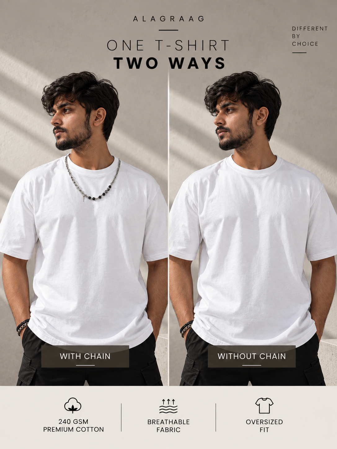 ALAGRAAG WHITE OVERSIZED TEE WITH CHAIN
