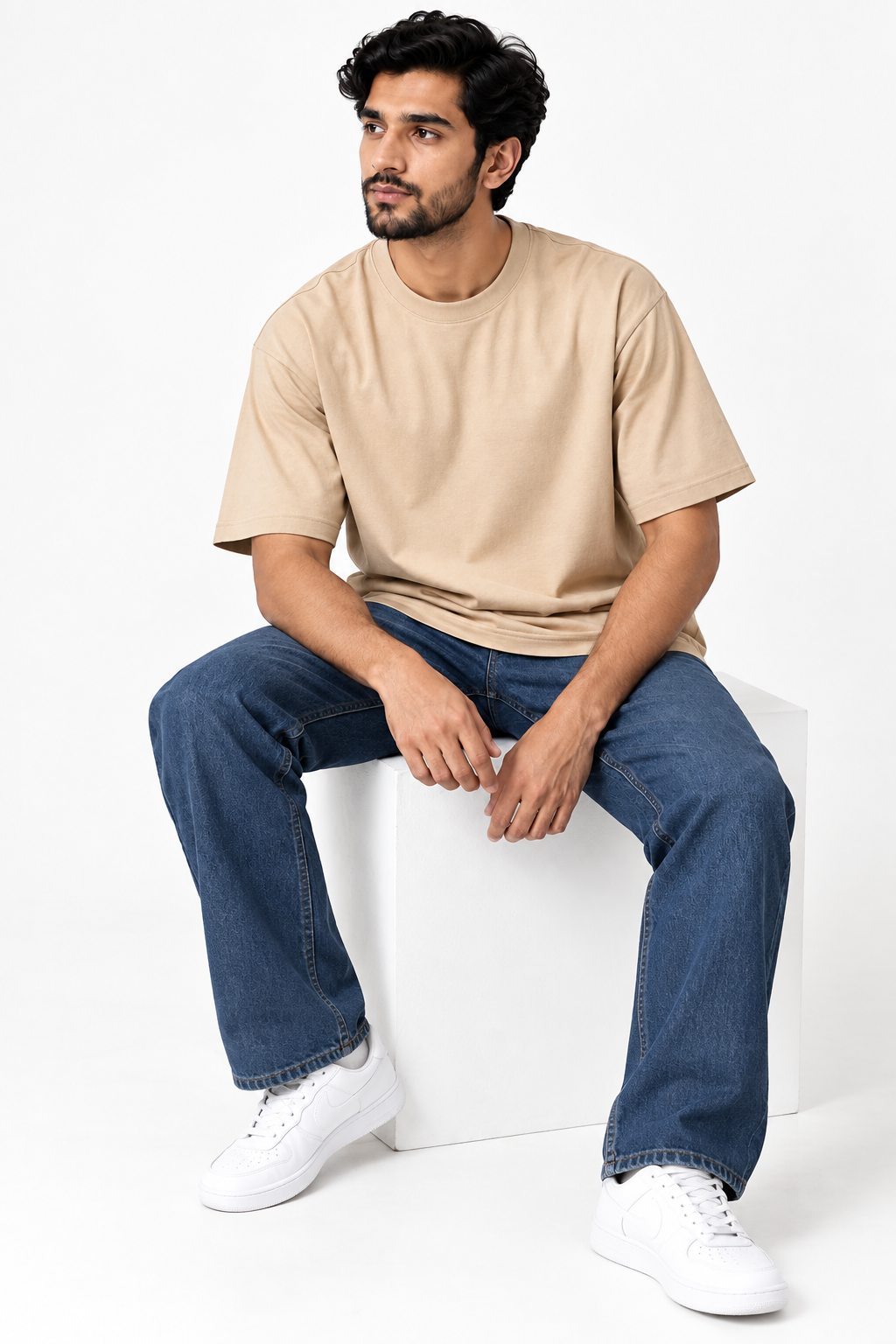 ALAGRAAG ESSENTIALS BEIGE DROP SHOULDER TEE