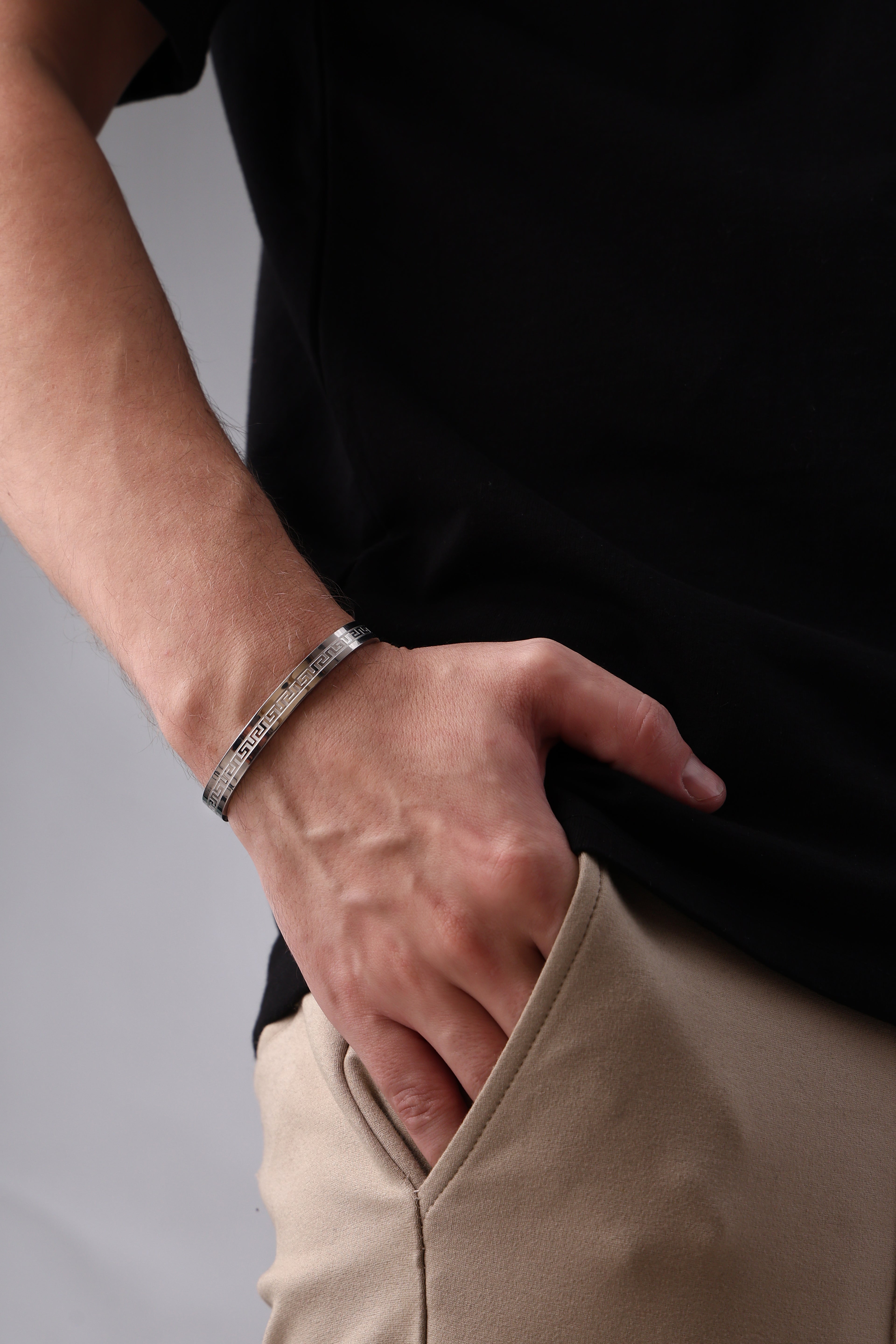 The Mythos Cuff | Stainless Steel Greek Men's Key Bangle