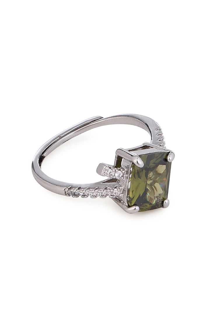 The Earth Aura | Olive Quartz Silver Ring